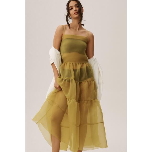 NWT Anthropologie Tiered Sheer Midi Dress - Large - Picture 2 of 5